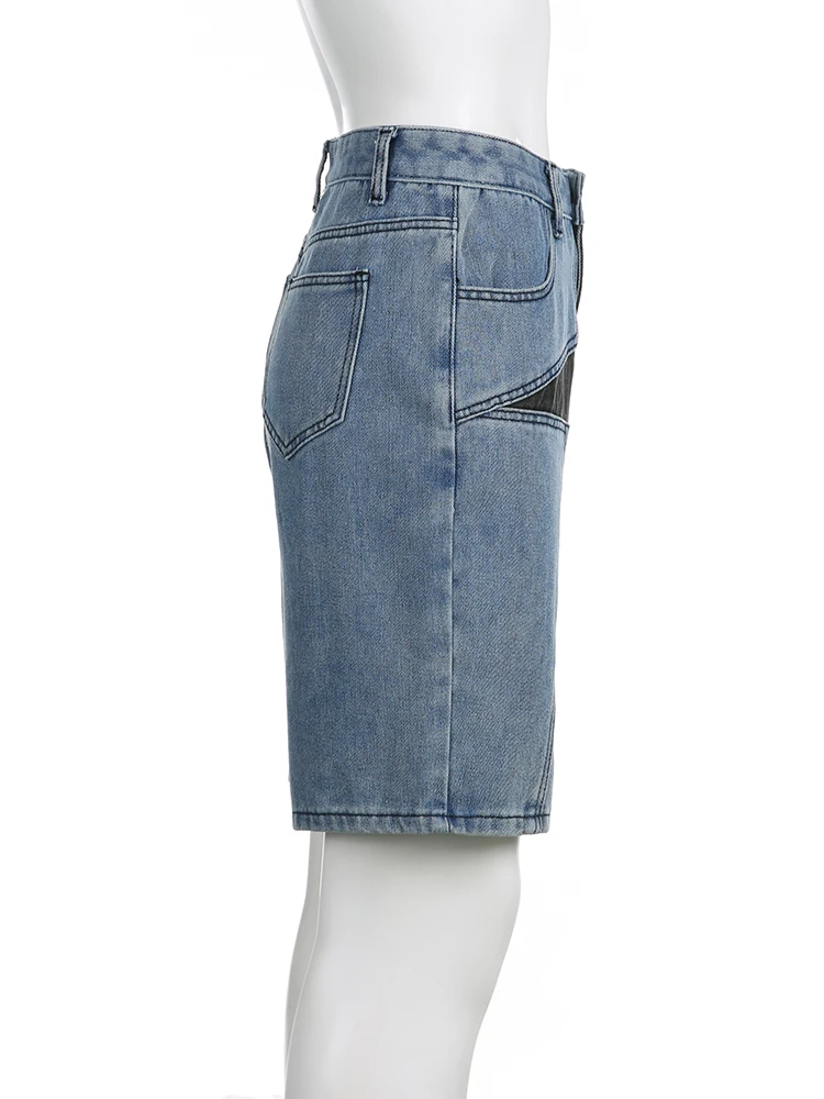 y2k Star Patchwork Cargo Shorts Women Harajuku Low Waist Denim Short Vintage Streetwear Blue Baggy Bottoms Grunge 2000S