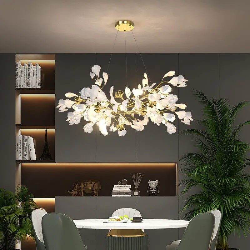 

2022 New Modern Design Chandeliers Porcelain Leaves Pendant Lights Hotel Living Room Bedroom Art Lobby Decoration Chandelier