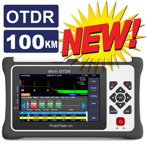 Новый рефлектометр 100KM Pro mini OTDR для тестирования в режиме реального времени GPON EPON с оптическим кабелем с сенсорным экраном OPM OLS VFL