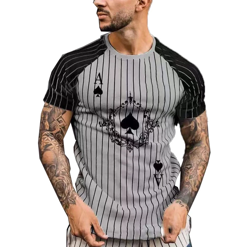 

Мужская футболка в полоску, с коротким рукавом и принтом