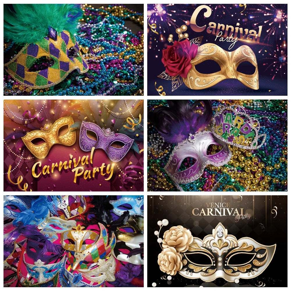 

Mardi Gras Photography Backdrop Mask Carnival Masquerade Party Decor Happy Purim Jewish Photographic Background Photo Studio