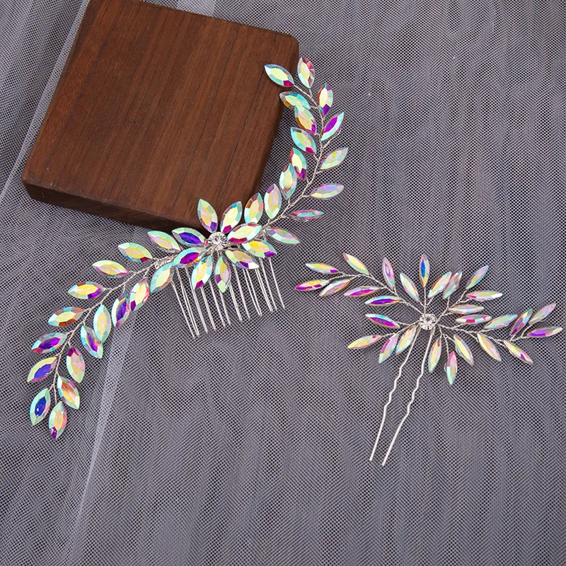 Ful Clear Opal Crystals Rhinestones Bridal Hair Comb Pins Wedding Headpieces Women Girls  Hair Jewelry