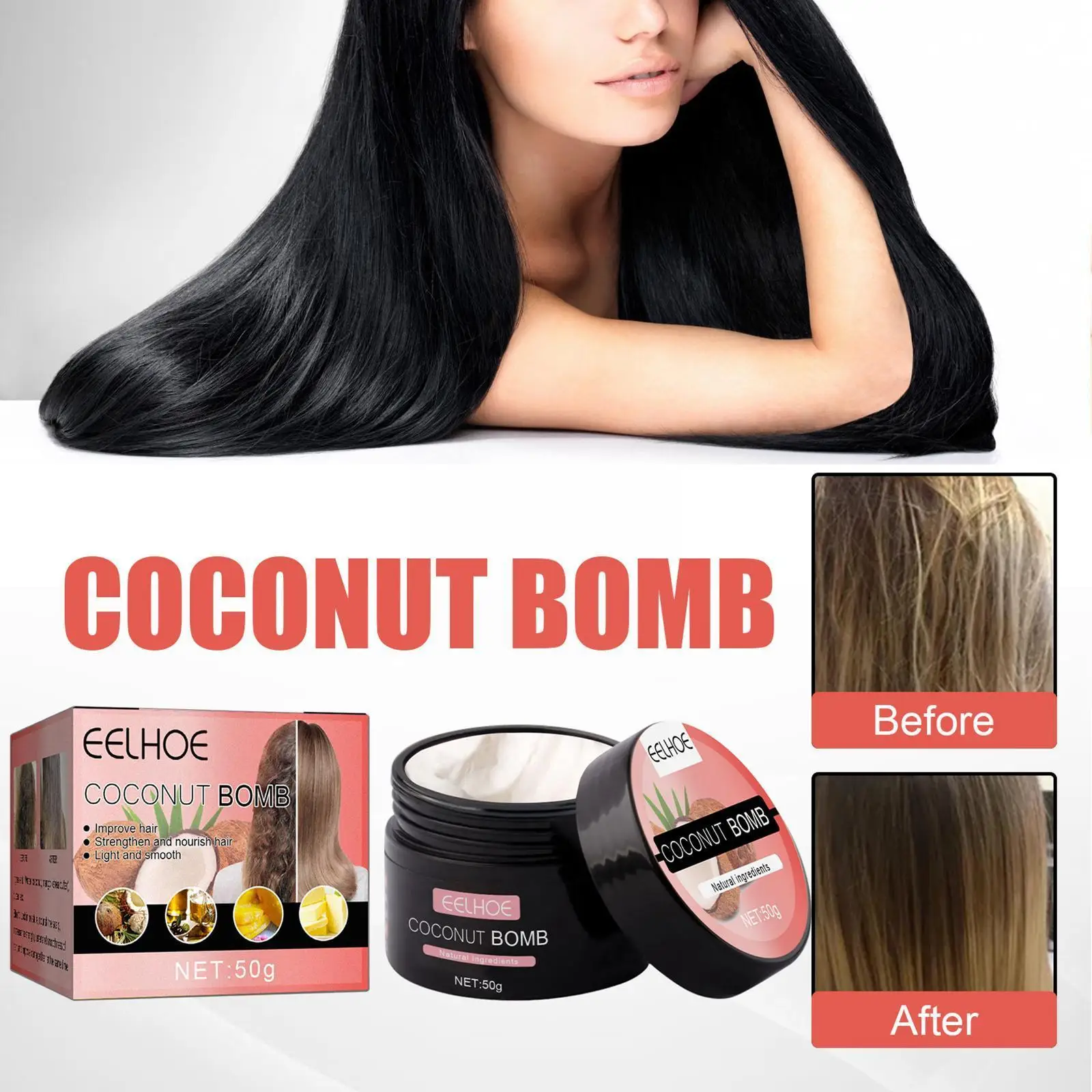 

50g Coconut Bomb Nourishing Hair Mask Nutrition Infusing Repairs Hair Nourish Hair Essential Oil For Dry Hair Care Products X8I8