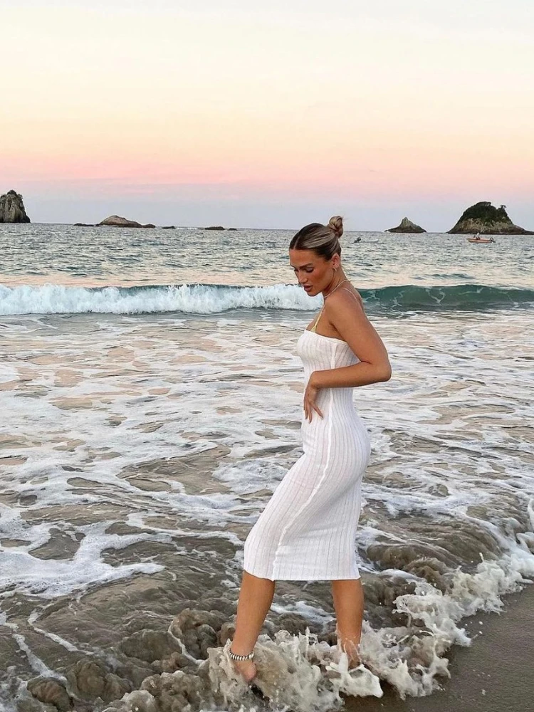 

Sexy Knit Beach Long Skirt for Women Summer Cover Uo Dress Fropped Waist Mesh See Through Wrap White Party Mini Skirt