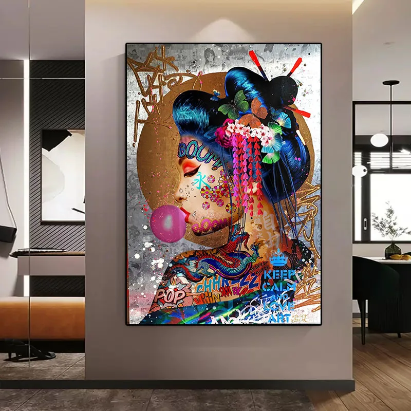 Городской поп-стрит-арт татуировка женская граффити картина красочный холст