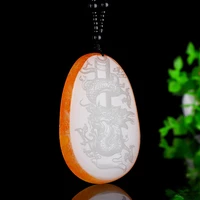 natural white jade zodiac dragon pendant necklace hand carved fashion charm jewelry accessories amulet for women men lucky gifts