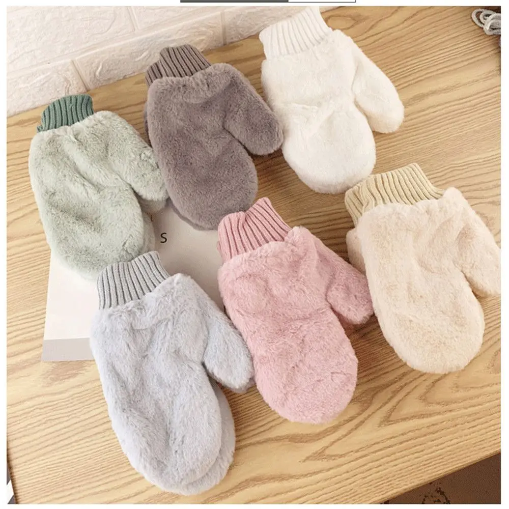 

Women Girl Students Gloves Soft Plush Warm Winter All Fingers Double Layer Winter Gloves Plush Mittens