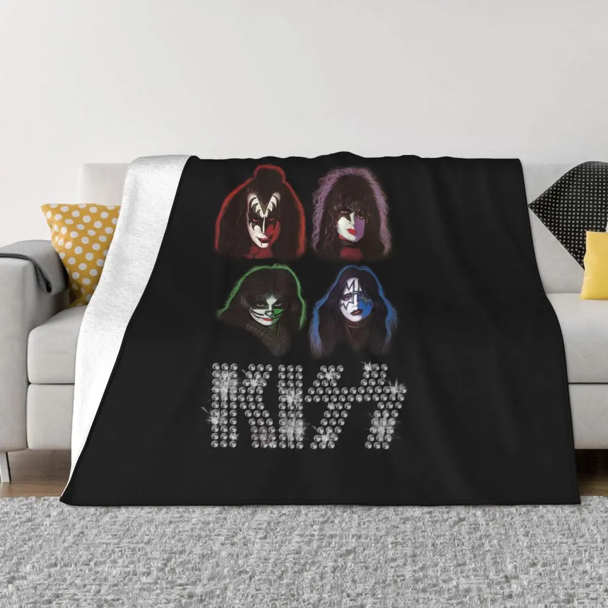 

Kiss Rock Band Blankets Fleece All Season Retor Super Multi-function Soft Throw Blankets for Home Couch Plush Thin Quilt