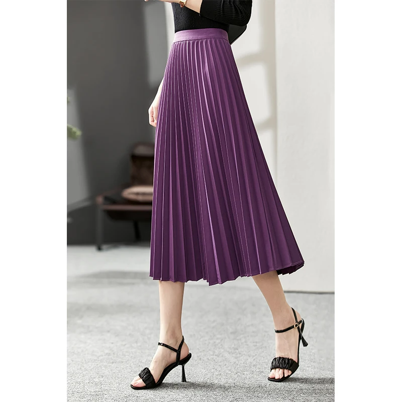 

Vimly Pleated Skirts for Women 2022 Autumn New Elegant Temperament Solid French Style Commuter Loose Casual A-line Skirt V5969