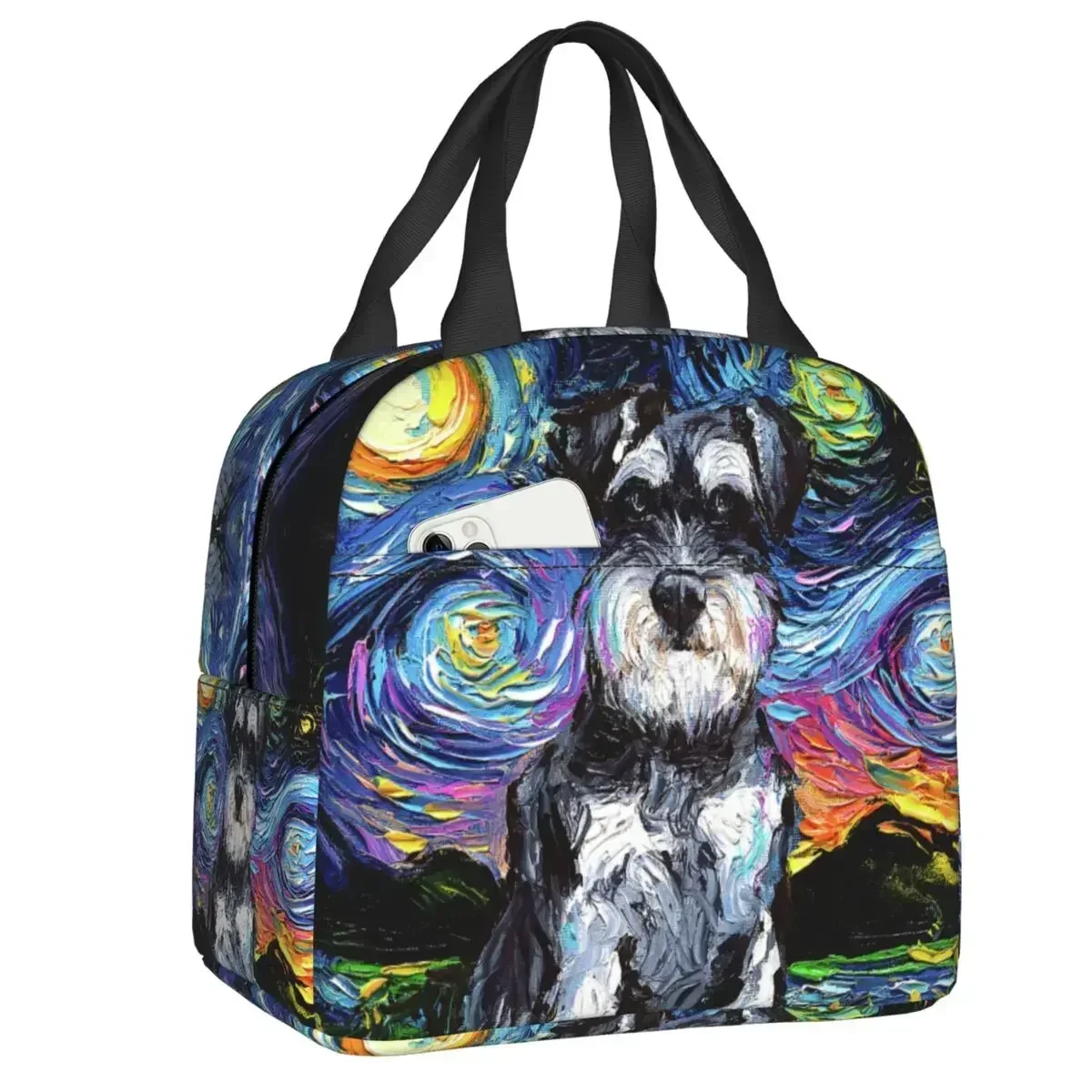 Индивидуальная сумка для ланча с изображением собаки шнауцера звездная ночь