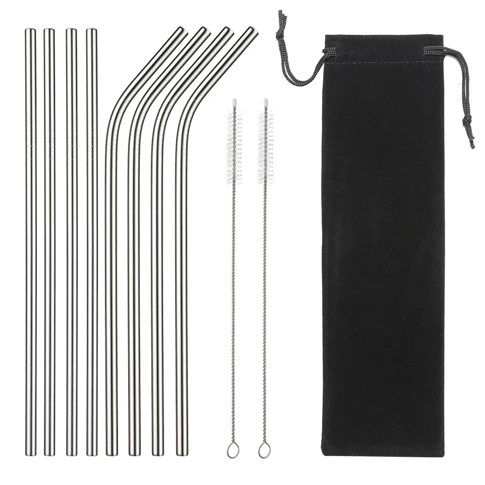 

304 Stainless Steel Straw Reusable Metal Drinking Straws Set Wholesale With Cleaning Brush Party Bar Accessory Eco Friendly New
