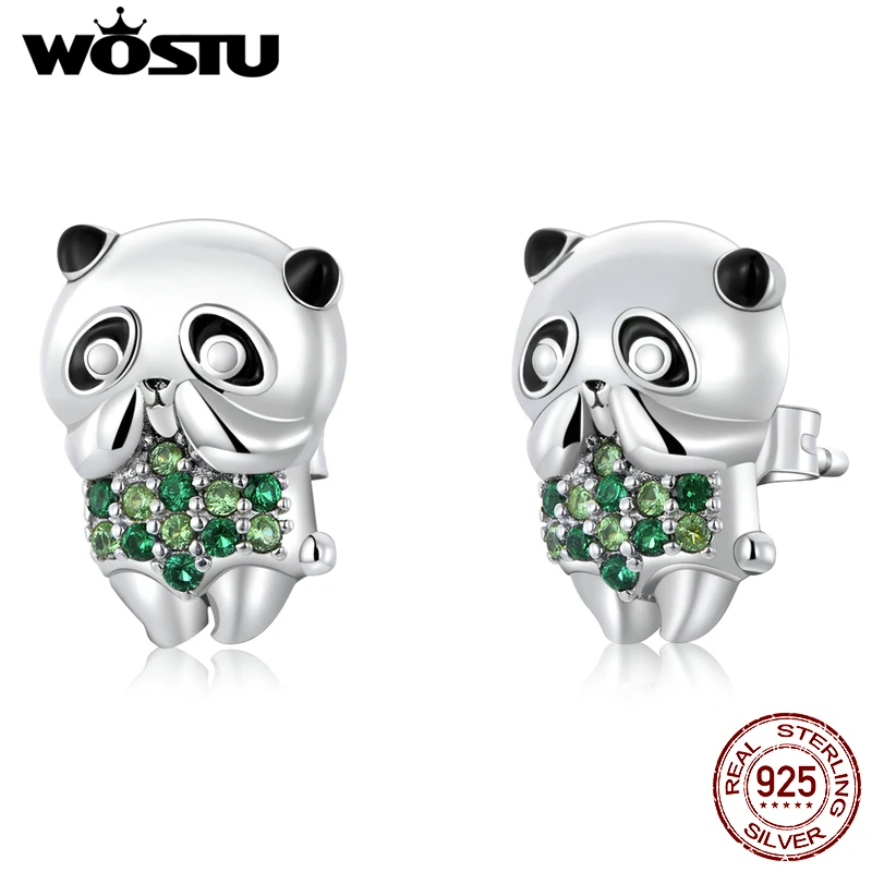 

WOSTU 925 Sterling Silver National Treasure Animals Mini Green Panda Stud Earrings For Women Fashion Party Jewelry Gift CQE1370