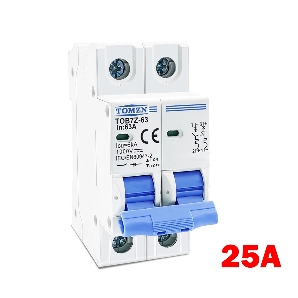 

2P DC 1000V Solar Mini Circuit Breaker 3A 6A 10A 16A 20A 25A 32A 40A 50A 63A DC MCB For PV System Small Power Generation System