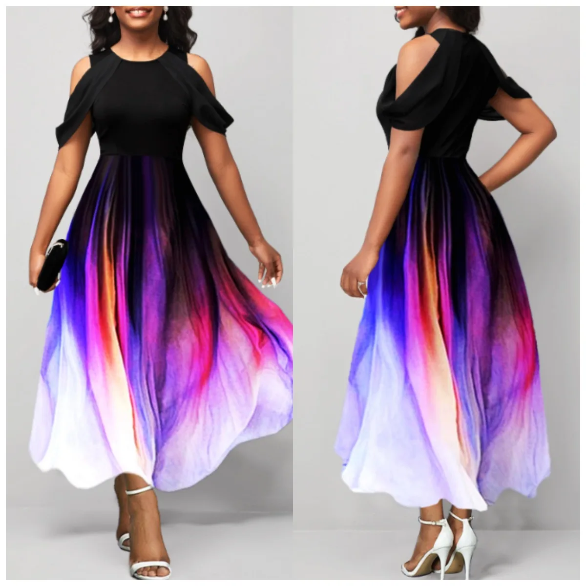 

Summer Outfits Dress for Women New Fashion Casual 2023 Best-Selling Gradient Printed Short Sleeved Round Neck Large Swing Dress