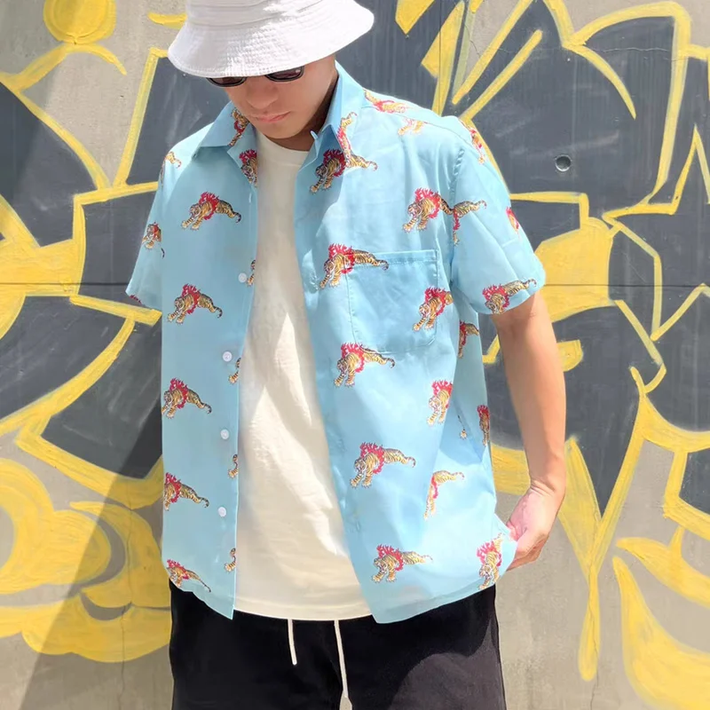 

Футболка Гавайская унисекс, винтажная Модная рубашка с изображением Марии и Тигра, в японском стиле, 1:1