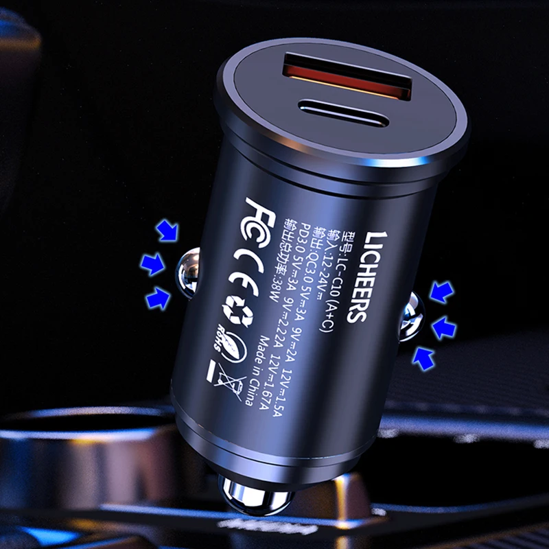 

95W Car Phone Charger QC PD 3.0 Charger Aluminum Alloy High Power USB Fast Charging For iPhone Xiaomi Huawei Laptops Tablets