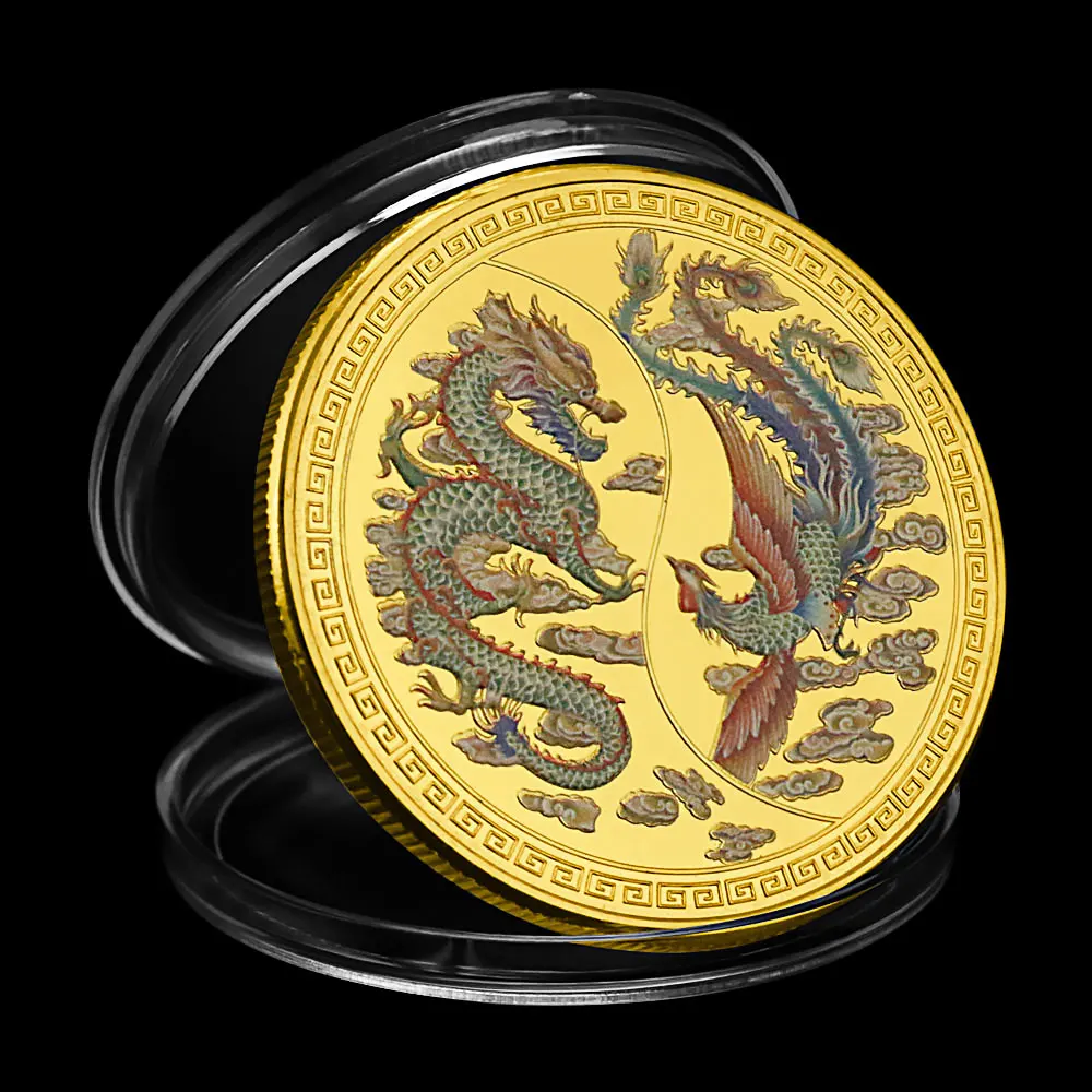 

Dragon and Phoenix Traditional Collectible Gift Gold and Silver Plated Collection Art Commemorative Coin