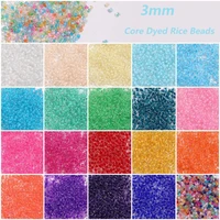 3mm color dye core transparent glass rice beads are used for diy handmade jewelry necklace accessories