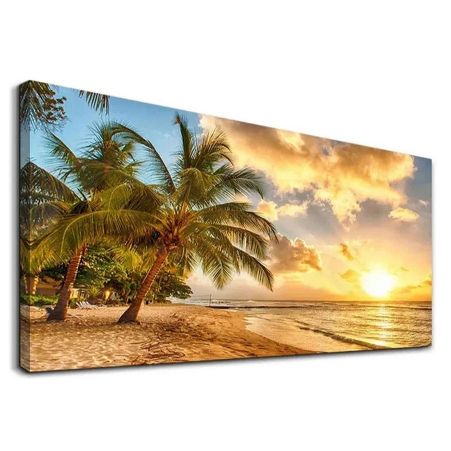 5D Diy Алмазная картина Солнце Пляж Кокосовое дерево Океанский пейзаж Мозаика