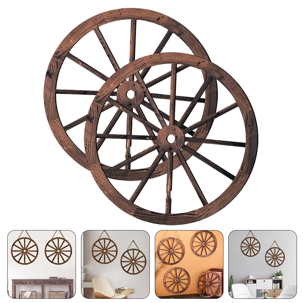 

2pcs Wooden Wagon Wheel Decor Vintage Wood Wheel Decoration Wagon Wheel Wall