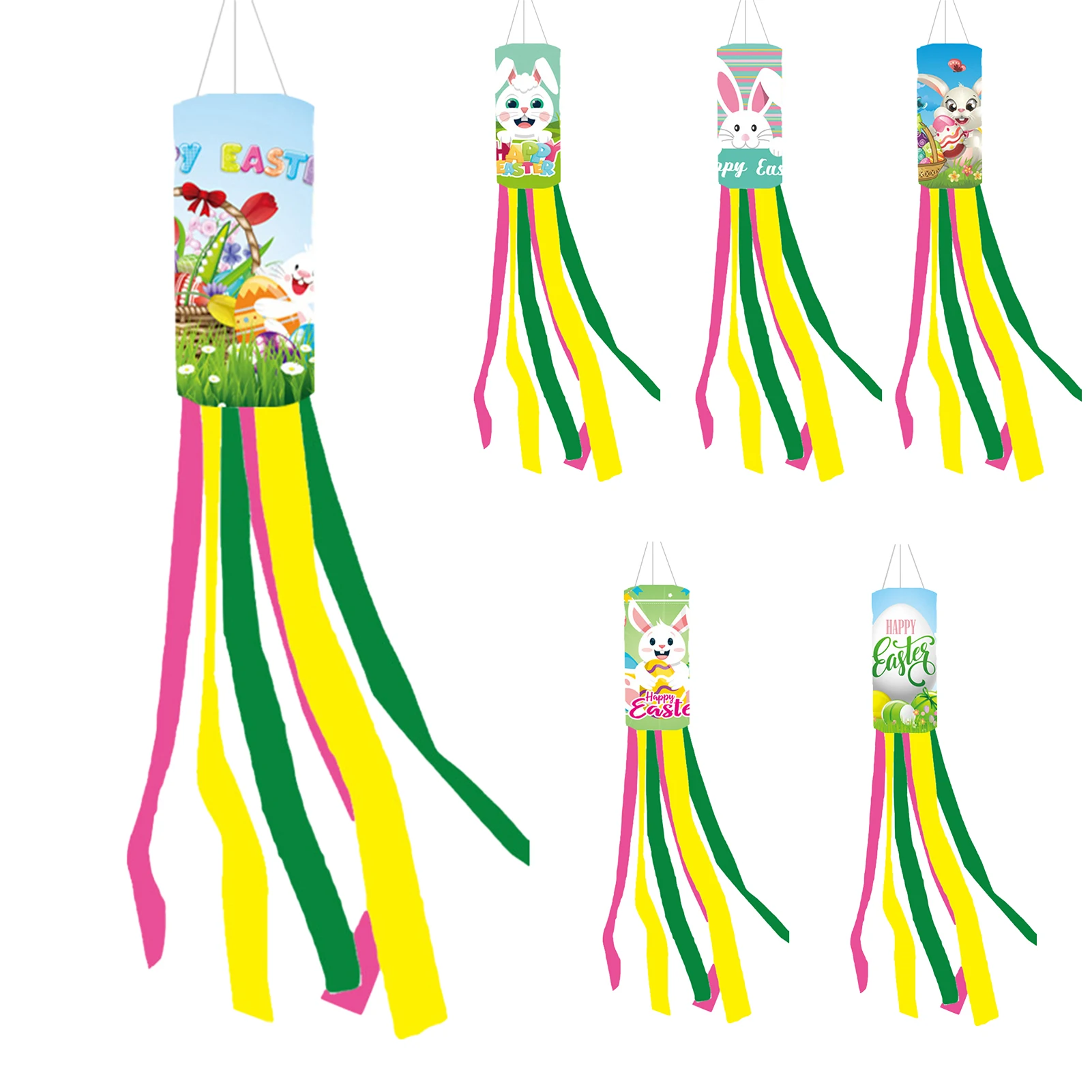 

Happy Easter Windsock Outdoor Hangings Garden Wind Sock Flag Vane With Long Tails Bunny Decorative Windsocks For Home Yard