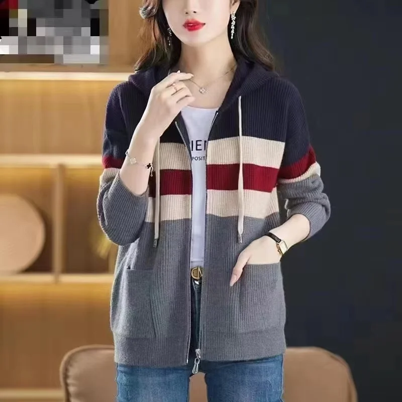 Женский свитер кардиган пальто новинка 2020 модный вязаный в полоску женская
