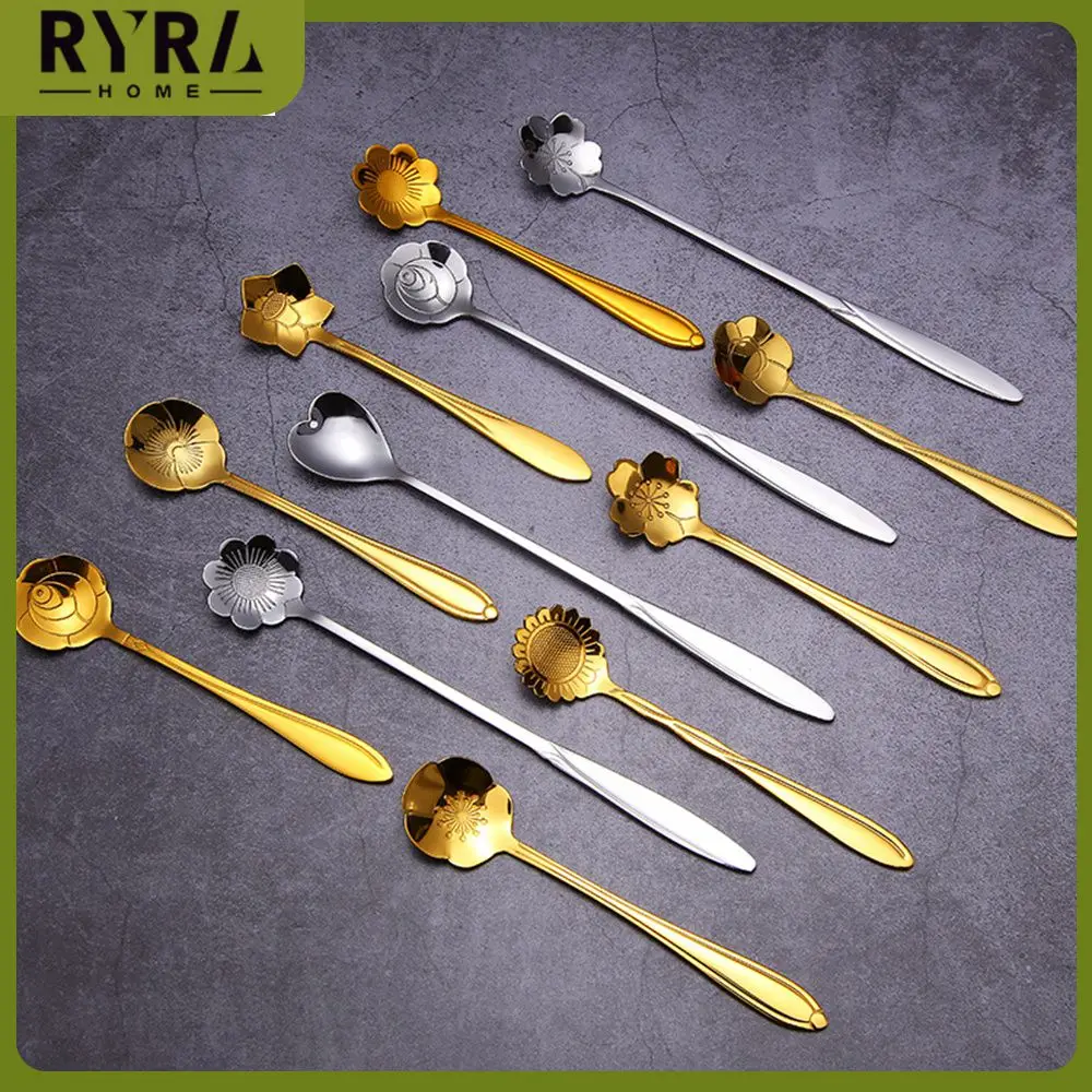 

Light Luxury Dessert Spoon 1pcs Wedding Hand Ceremony Rose Spoon Colorful Colors Mixing Spoon Durable Coffee Scoops Creative
