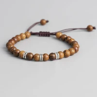 8mm new wood grain bead bracelet yoga tibetan buddha beads hand woven rope chain adjustable bracelets charm women jewelry boho