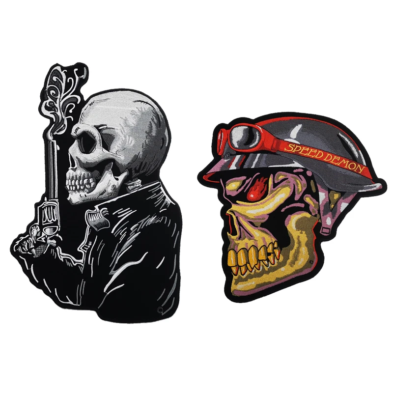 Череп с очками скелет пистолетом мотоциклетные нашивки вышивкой большие размеры