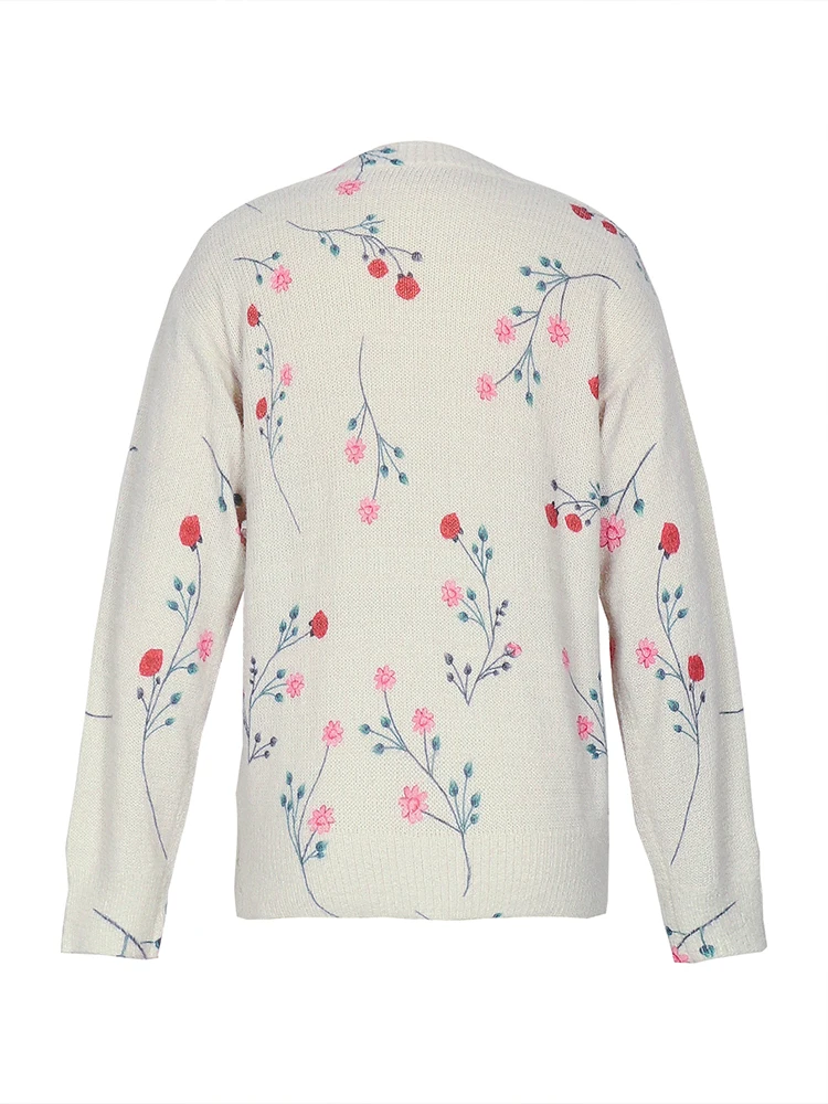 Женский вязаный свитер с цветочной вышивкой в винтажном стиле повседневный топ