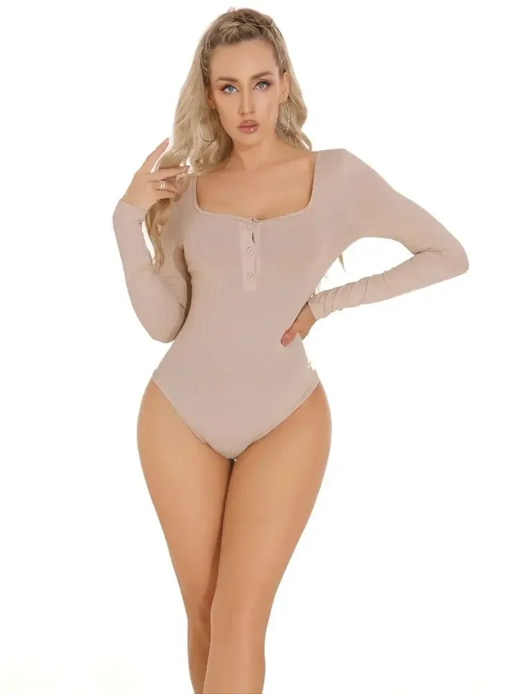 Большой U-образный вырез длинный рукав искусственная кожа пуговицы открытая