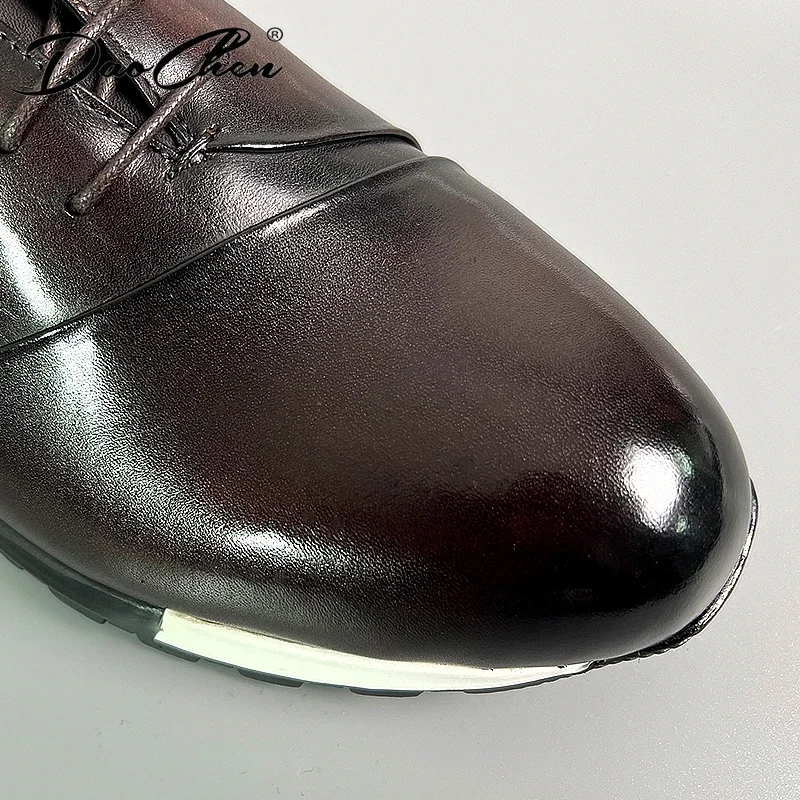 Luksusowa marka oryginalne skórzane męskie trampki czekoladowe wygodne buty typu Oxford dla mężczyzn Outdoor Street Walking