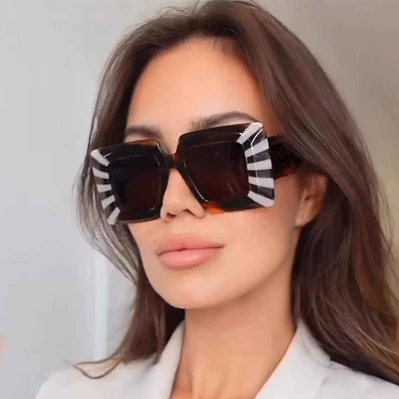 Очки солнцезащитные женские квадратные в полоску брендовые модные роскошные