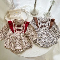 baby girls cute floral cotton bodysuits autumn toddler girl stand collar long sleeve loose one piece infant clothing