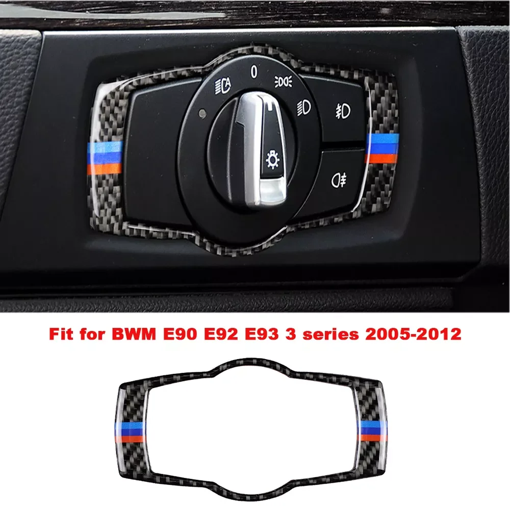 

Fiber Car Headlight Switch Button Frame Cover Trim Car Interior Sticker For BMW 3 Series E90 E92 E93 Accessories