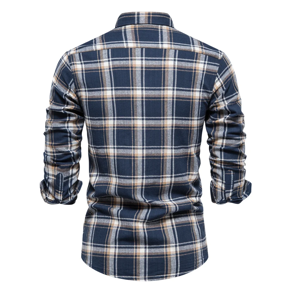 100% Cotton Plaid Shirts Men Autumn Slim Fit Checkered Shirts Business Casual Long sleeved Lapel Shirt High Quality