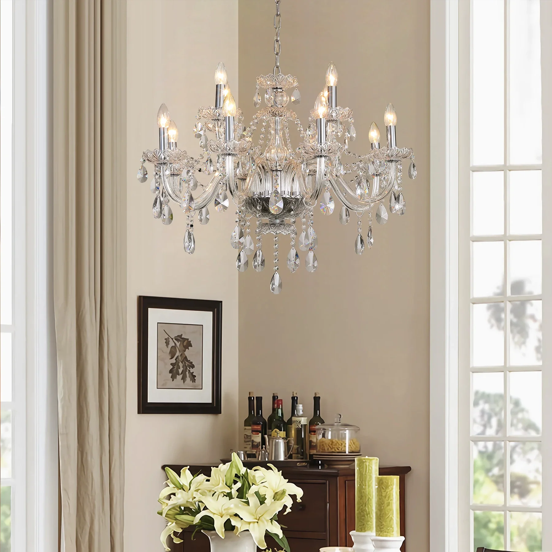 Роскошная ретро серебряная канделябр люстра светильник для гостиной столовой