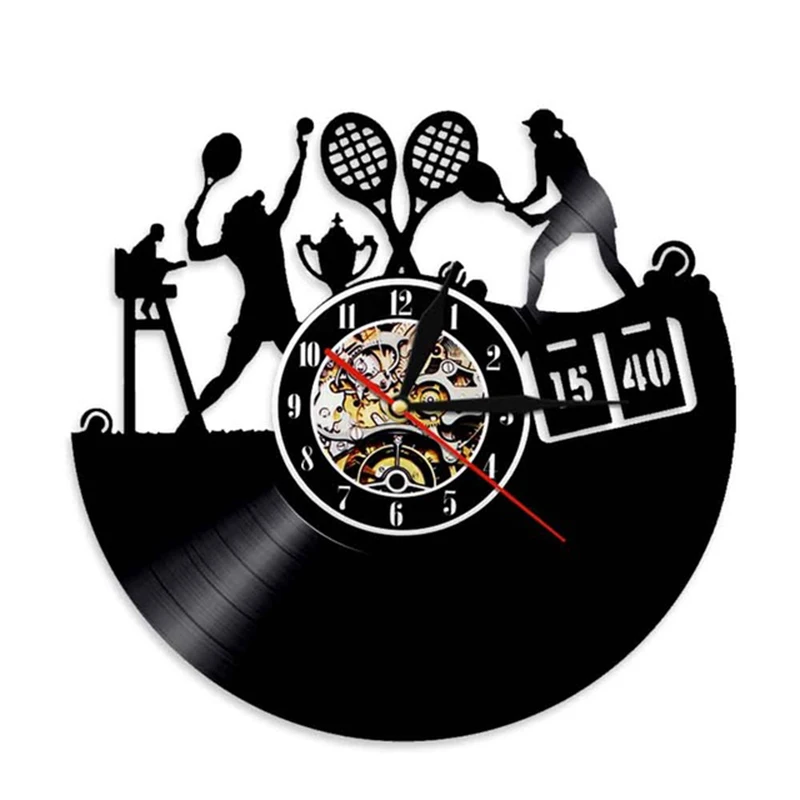 

Female Tennis Player Sports Vinyl Record Wall Clock Modern Design Tennis Match Home Decor Tennis Championship Hanging Clock