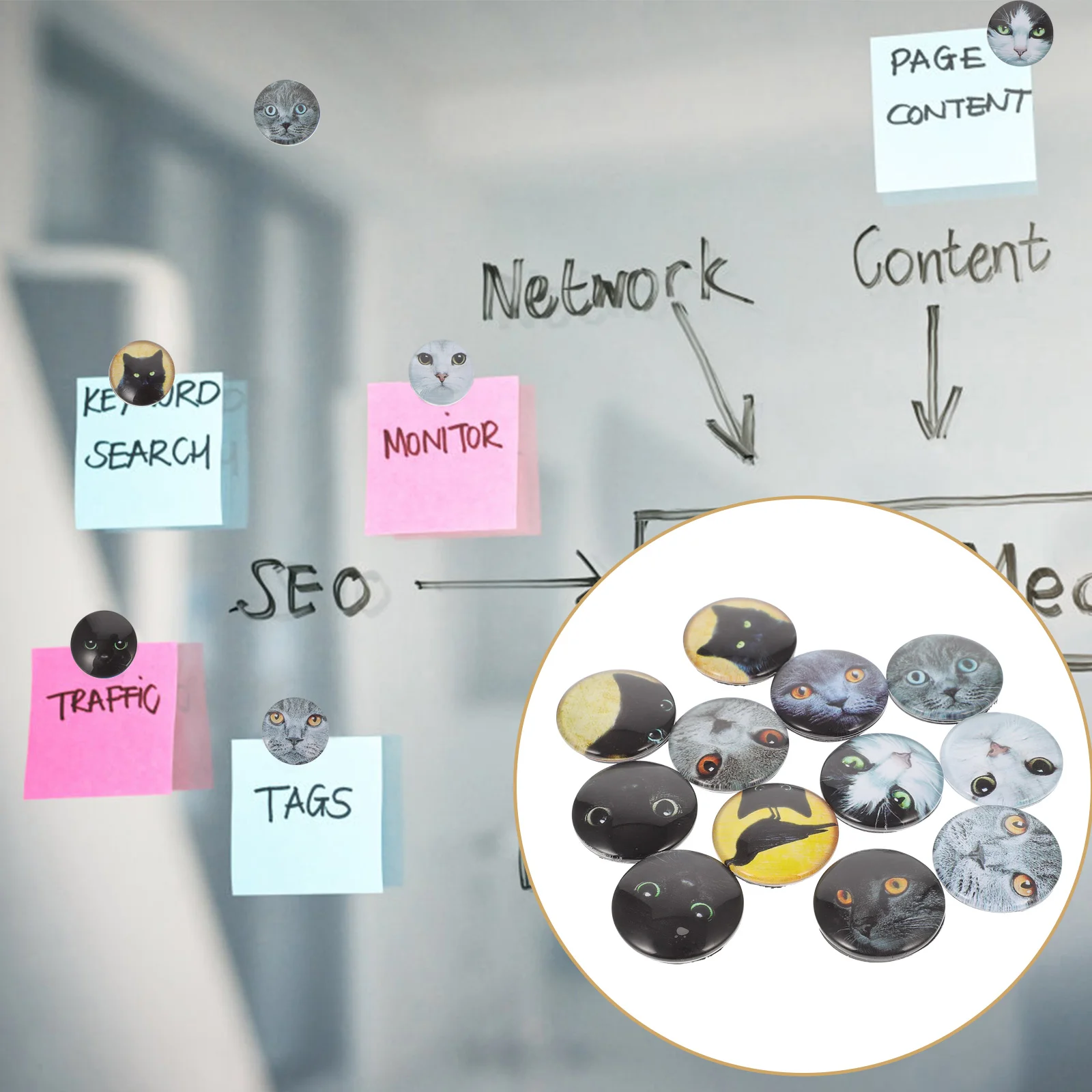 

12 шт., магниты на холодильник с рисунком кошки