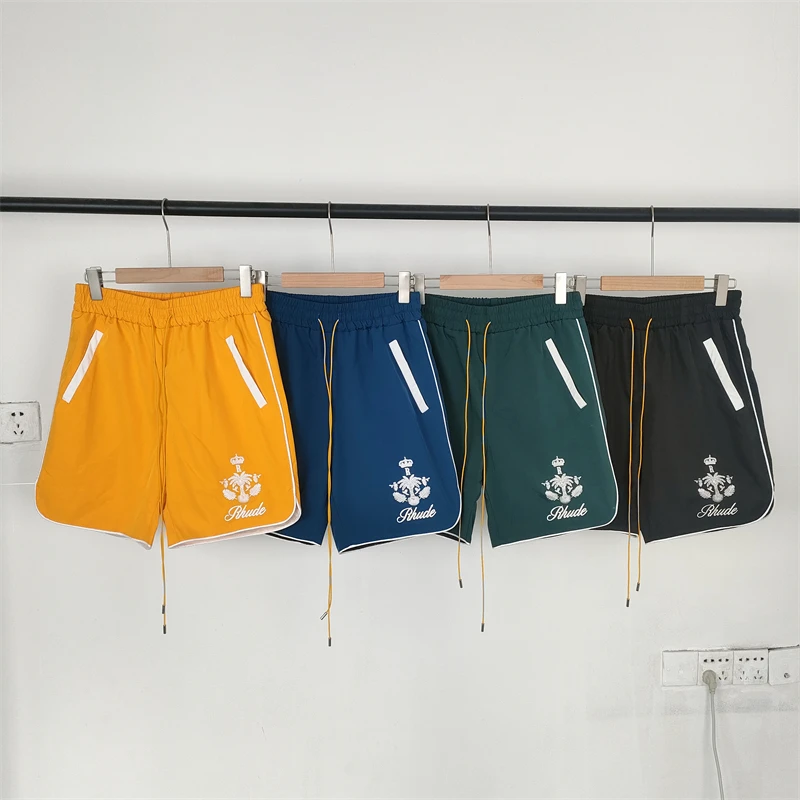 

2023 Mesh Rhude Shorts Men Women 1:1 Top Quality Hip-Hop Inside Badge Logo Embroidery Breeches Gym