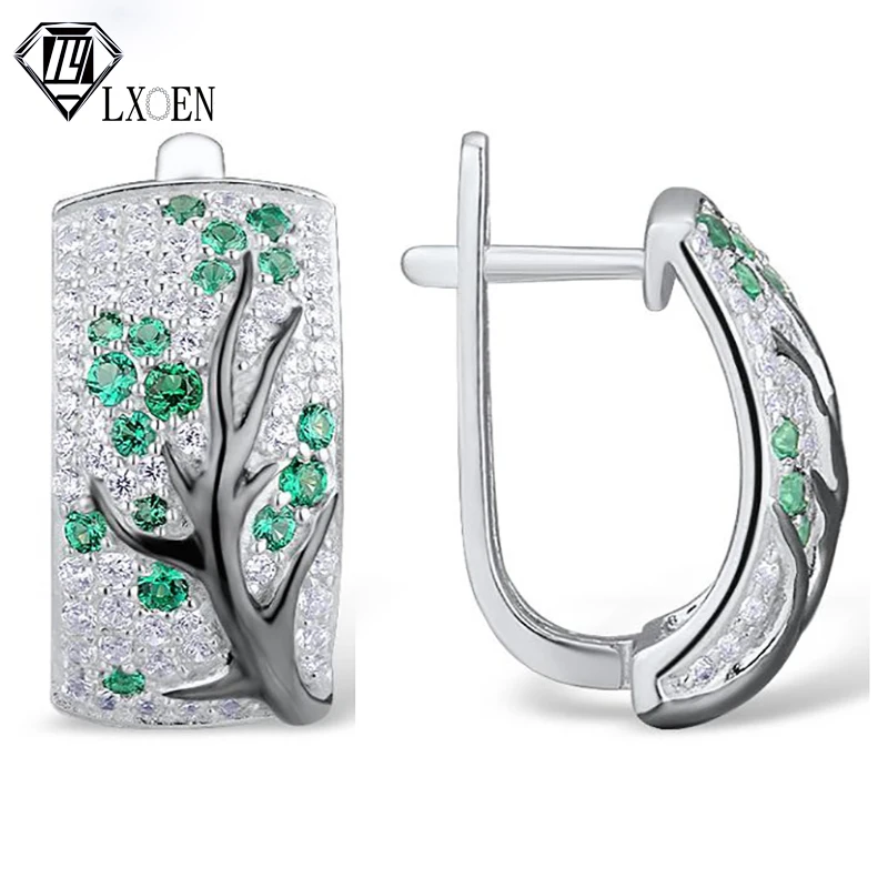 

LXOEN 2019 New Fashion Green Zircon Tree Earring for Women Sparkling Cubic Zirconia Brincos for Party Fashion Jewelry