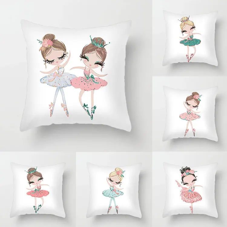 

Льняная наволочка для балерины, декоративная наволочка для детской подушки с животными, мультяшная подушка для гостиной