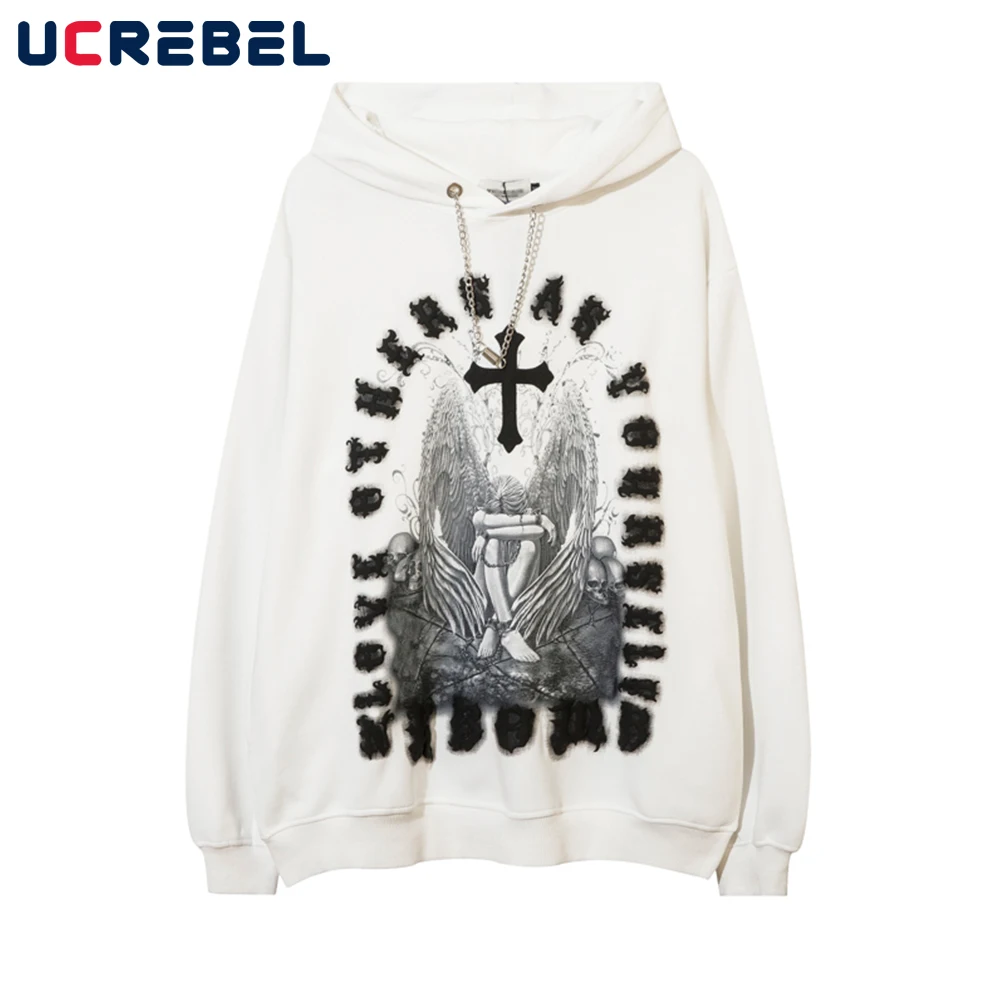 

Мужская потертая Толстовка с длинным рукавом и принтом, с длинными рукавами