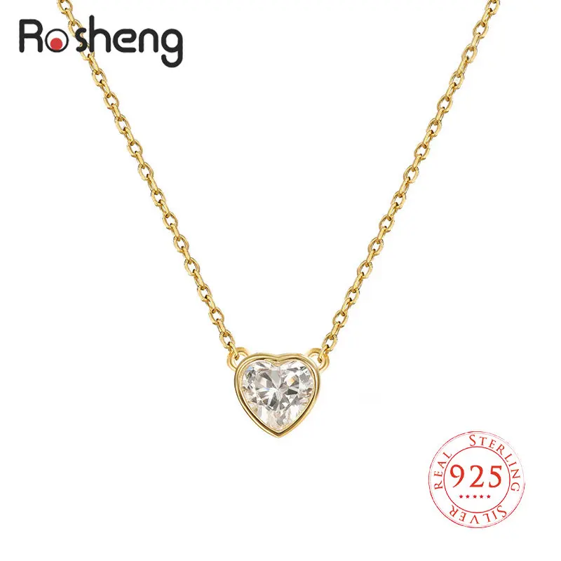 

925 Sterling Silver Simple Shiny Stone Heart Necklace for Women Wedding Birthday Clear CZ Zircon Fine Jewelry Gifts