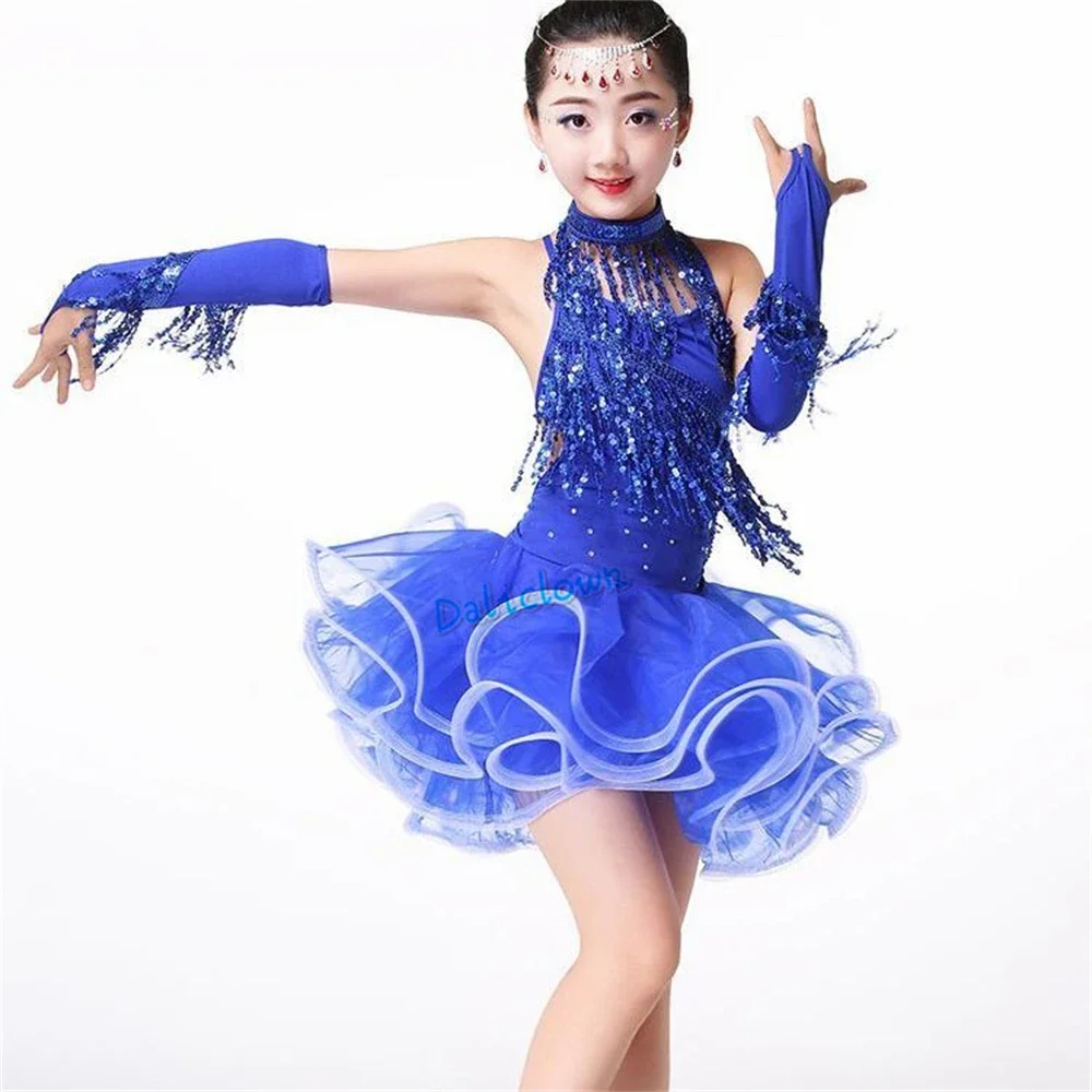 Детский костюм для латиноамериканских танцев с бахромой и блестками