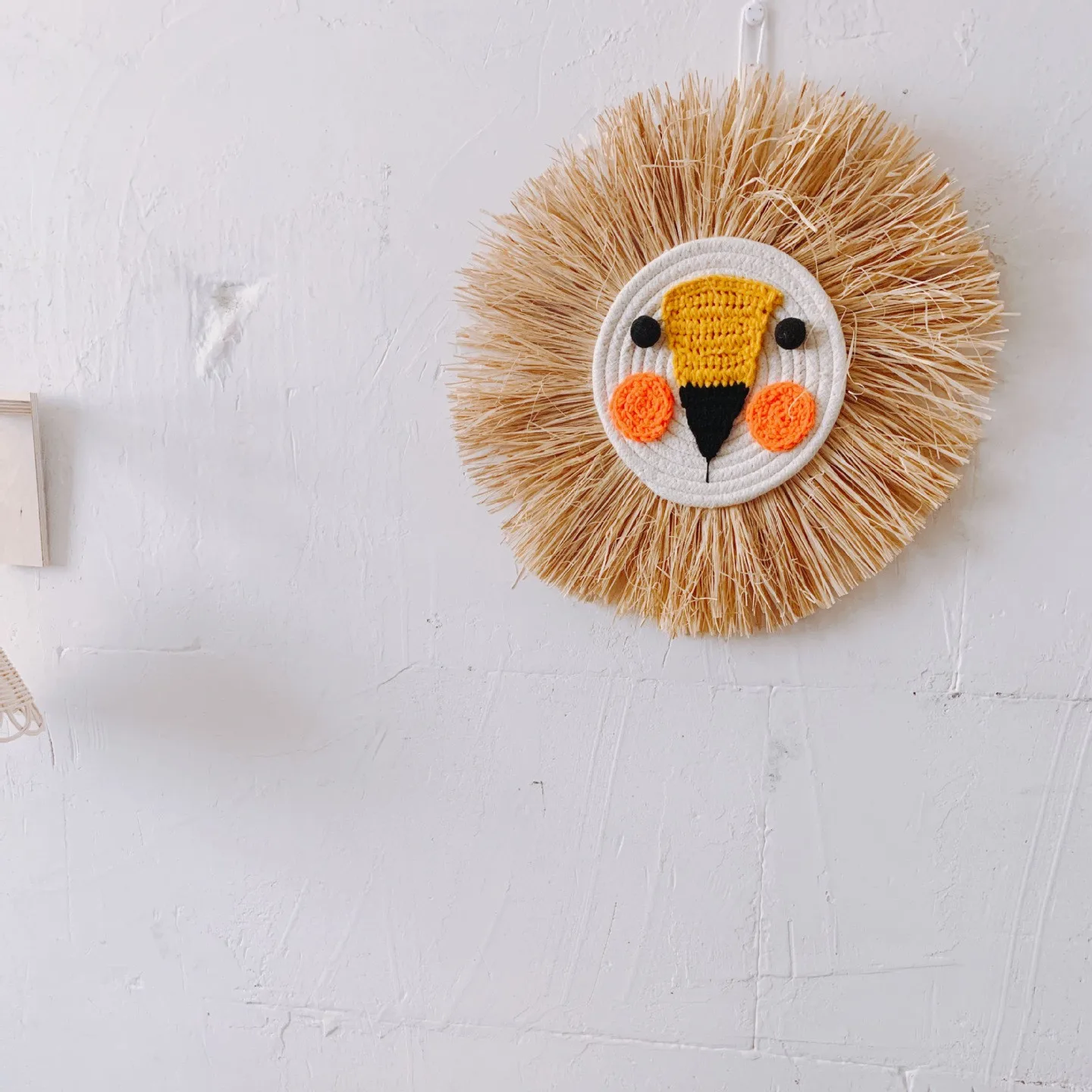Ful Hand-woven Fried Hair Lion Tiger Bear Animal Straw Style Children's Room Wall Hanging Decor