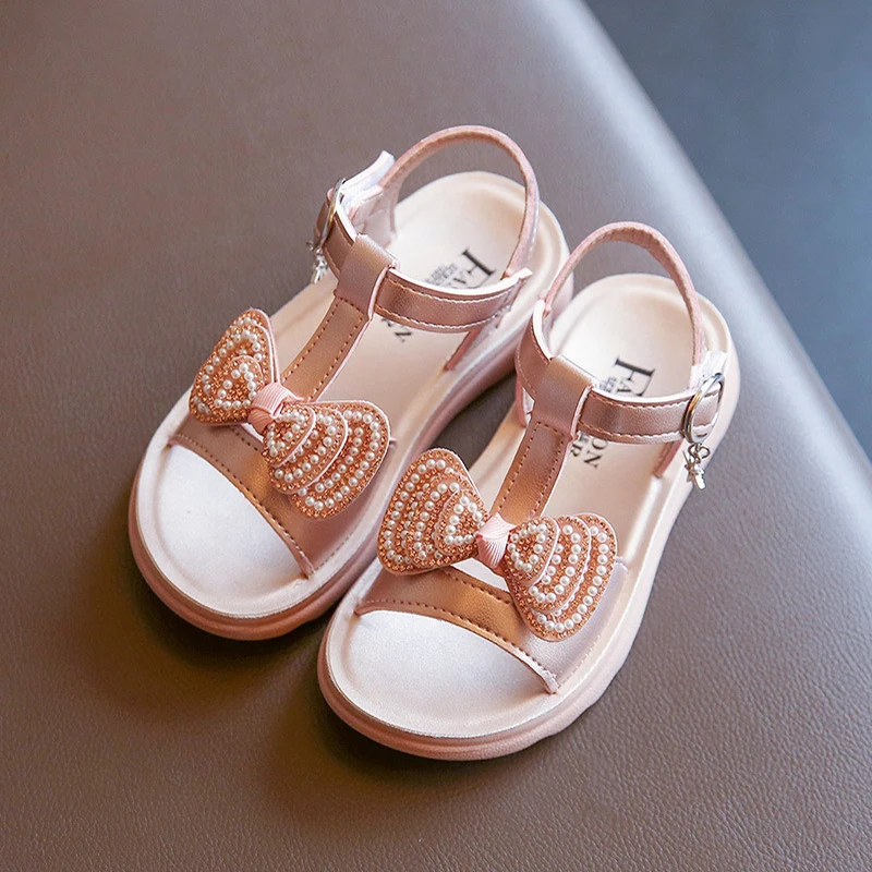 

Girls princess shoes, rhinestone bow little girls shoes, baby soft bottom non-slip leather shoes