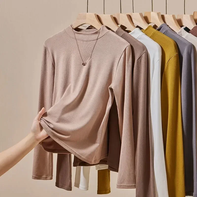 Корейская бордовая модальная футболка с длинными рукавами женская