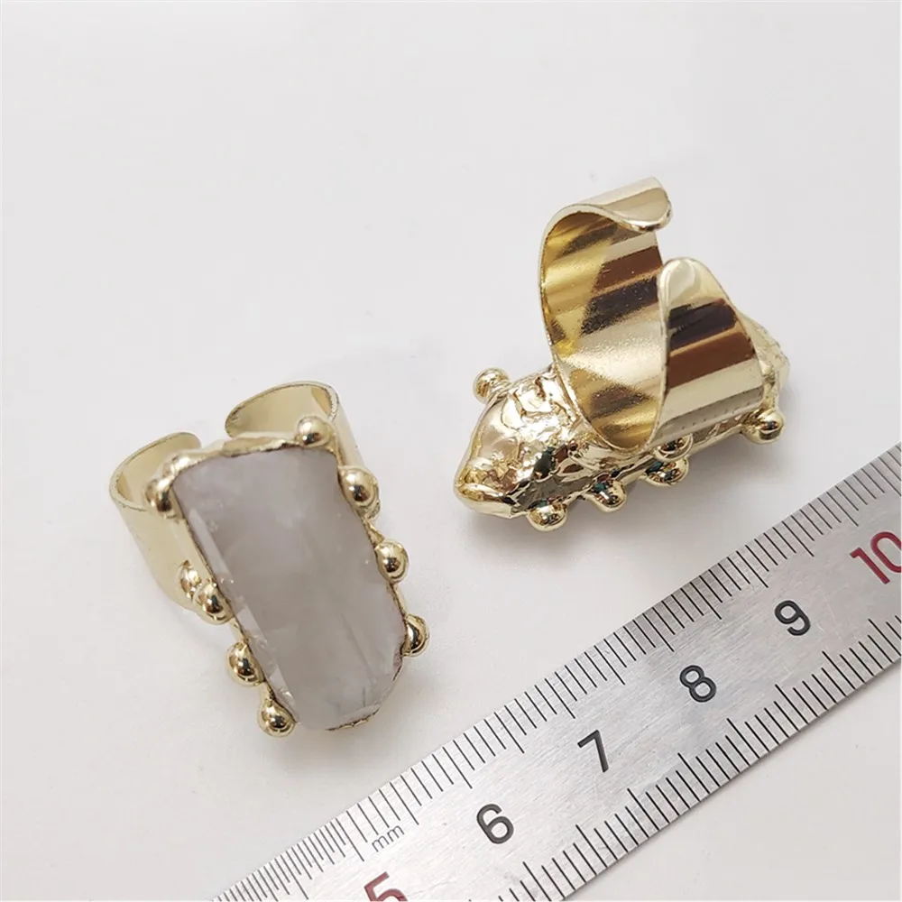 FUWO оптовая продажа кольца из натурального белого кварца позолоченные