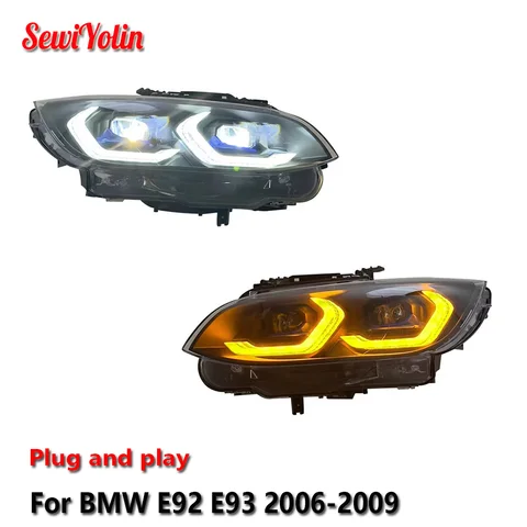 Автомобильные светодиодные фары в сборе для BMW E92 E93 330 335 M3 2006-2009, авто противотуманные фары DRL, стоп-сигналы поворота Plug and Play